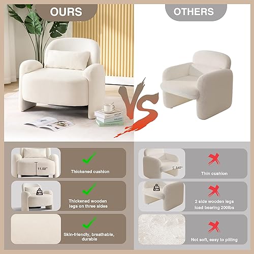 Miniatura 5 de LOULENS Silla decorativa de gran tamaño, moderna de tela de lino para sala de estar, tapizada cómoda silla individual de lectura para dormitorio,