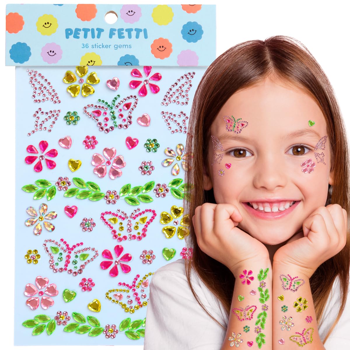 xo, Fetti Butterfly Face Gems - 36 Sticker Gems | Fairy Kids Party, Easter, Spring, Pastel Pink, Face Jewels, Flower