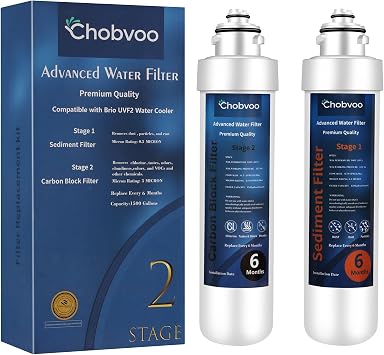 2 Stage Water Filter Replacement for Brio NFMCTO5MS2 and NFMPP5M, Compatible with The UVF2 Series Models of Brio Bottleless Water Cooler Dispensers, 1500 Gallons, Leak-free, 2 Counts
