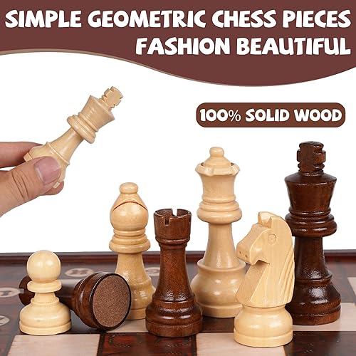 Miniatura 4 de Juego de ajedrez de madera magnético de 15 pulgadas, tablero de ajedrez plegable con piezas de madera magnéticas, juego de ajedrez de viaje portátil