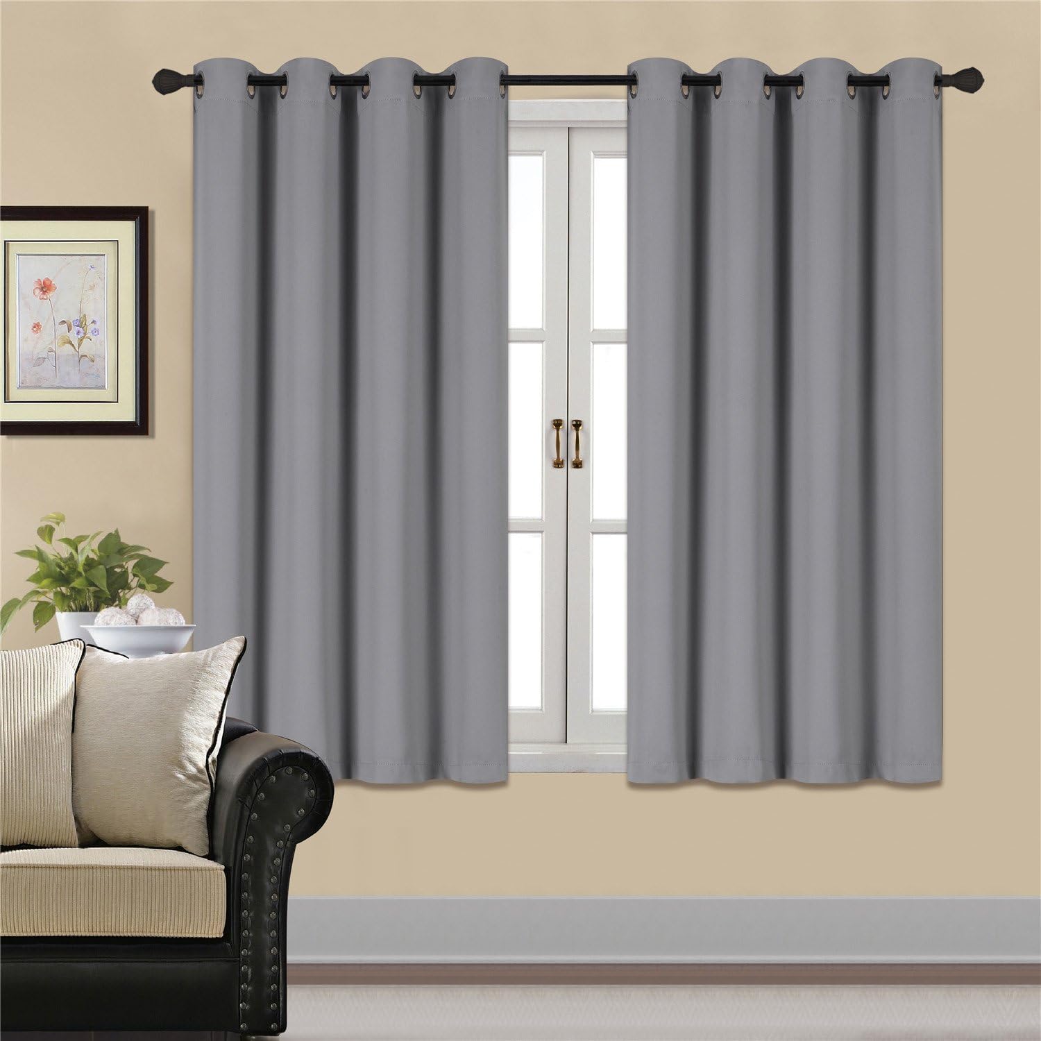 WeekEight Grey Blackout Curtains 63 INCH Thermal Insulated Gray Curtains for Bedroom 2 Panels (W52'' x L63'', Grey)