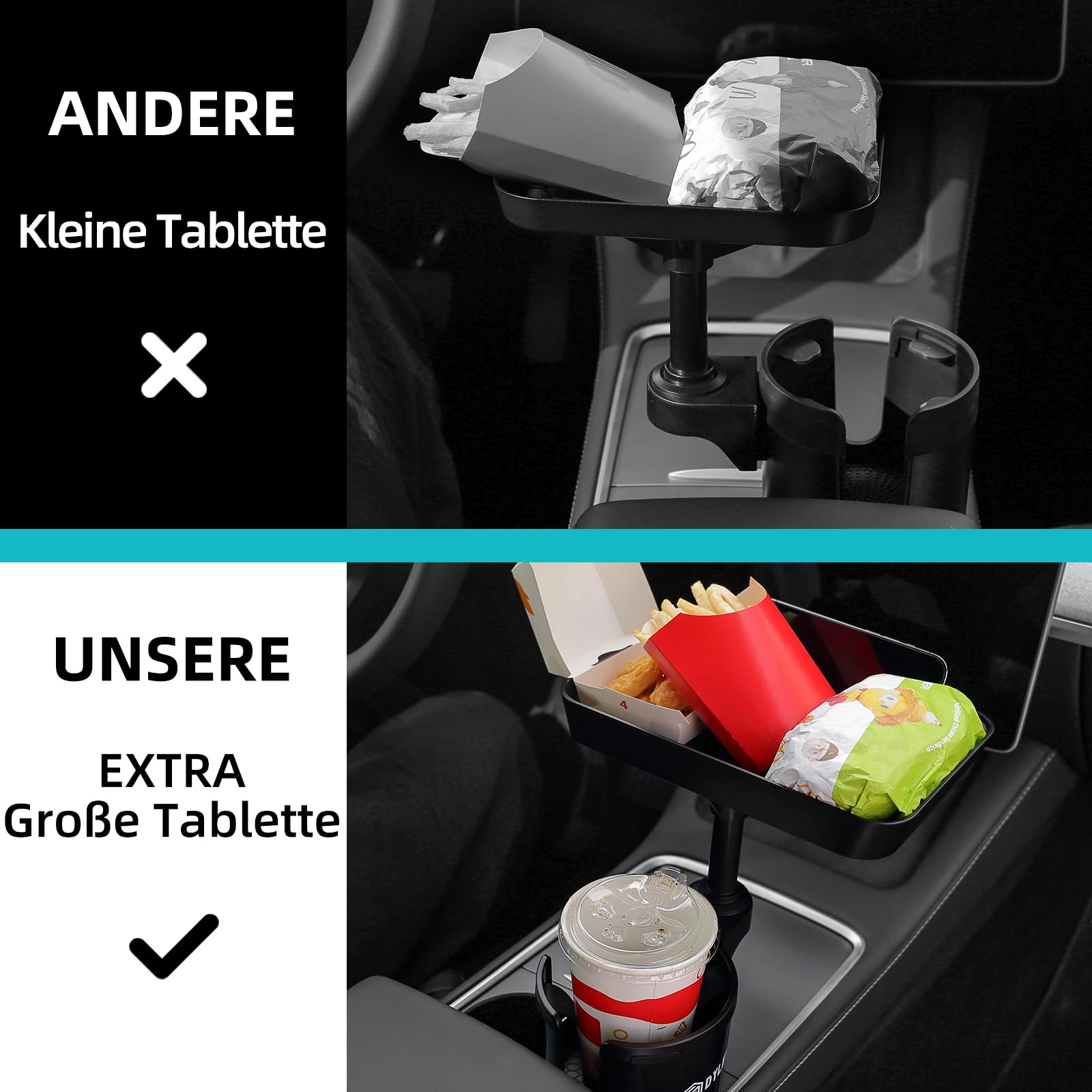 DYLEN Getränkehalter Auto, Becherhalter Auto mit 24cm abnehmbarem Tisch | Flaschenhalter Auto Kompatibel mit Stanley, andere große Flaschen in 0,5-1,5L (7,0-10,7 cm)