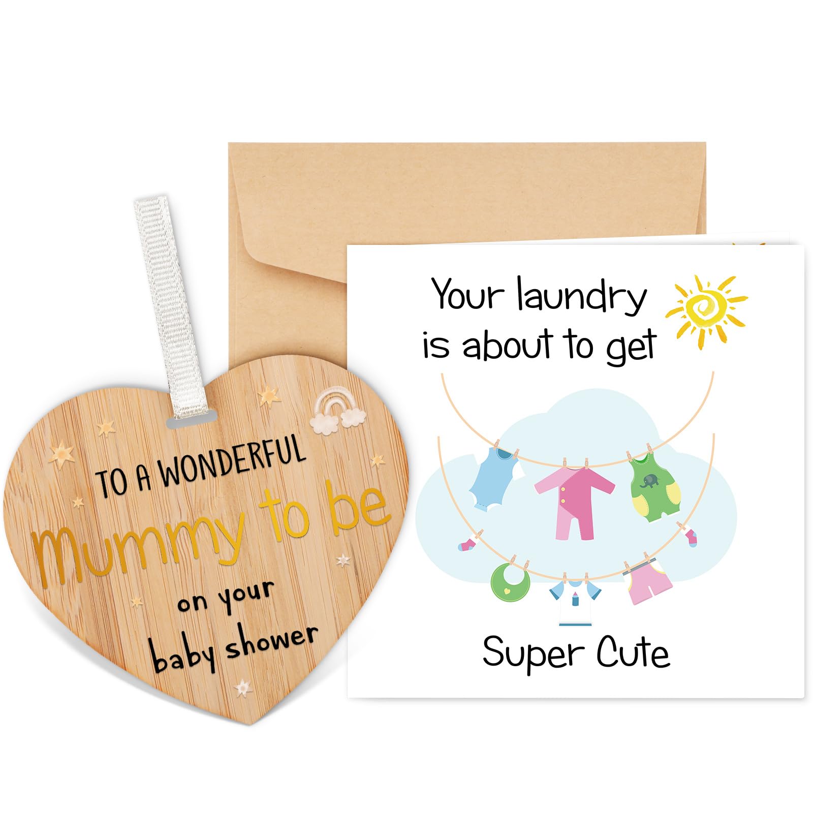 Welsky Baby Shower Card with Envelope, New Baby Card Boy Girl with Wooden Plaque, Mum Mummy Parents to Be Gifts for Mum Dad, Congratulations Baby Girl Boy Greeting Cards