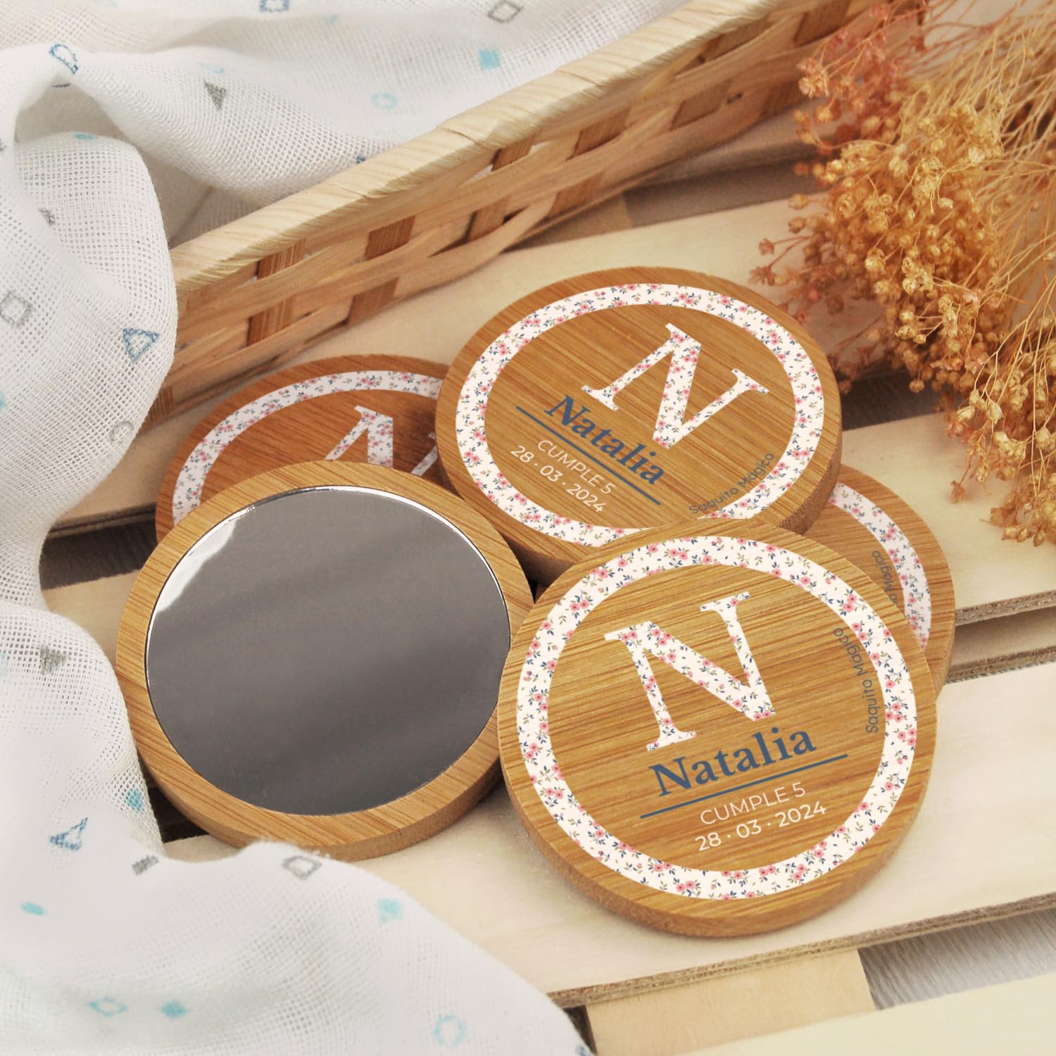 Pack de Espejos Personalizados de Bambú | Impresión UV a Todo Color | 42 Diseños Únicos | Eco-Friendly | 4 Opciones de Pack (5, 10, 20, 30 uds) | Espejo 1X Nature Personalizado. (Pack 20 ud)