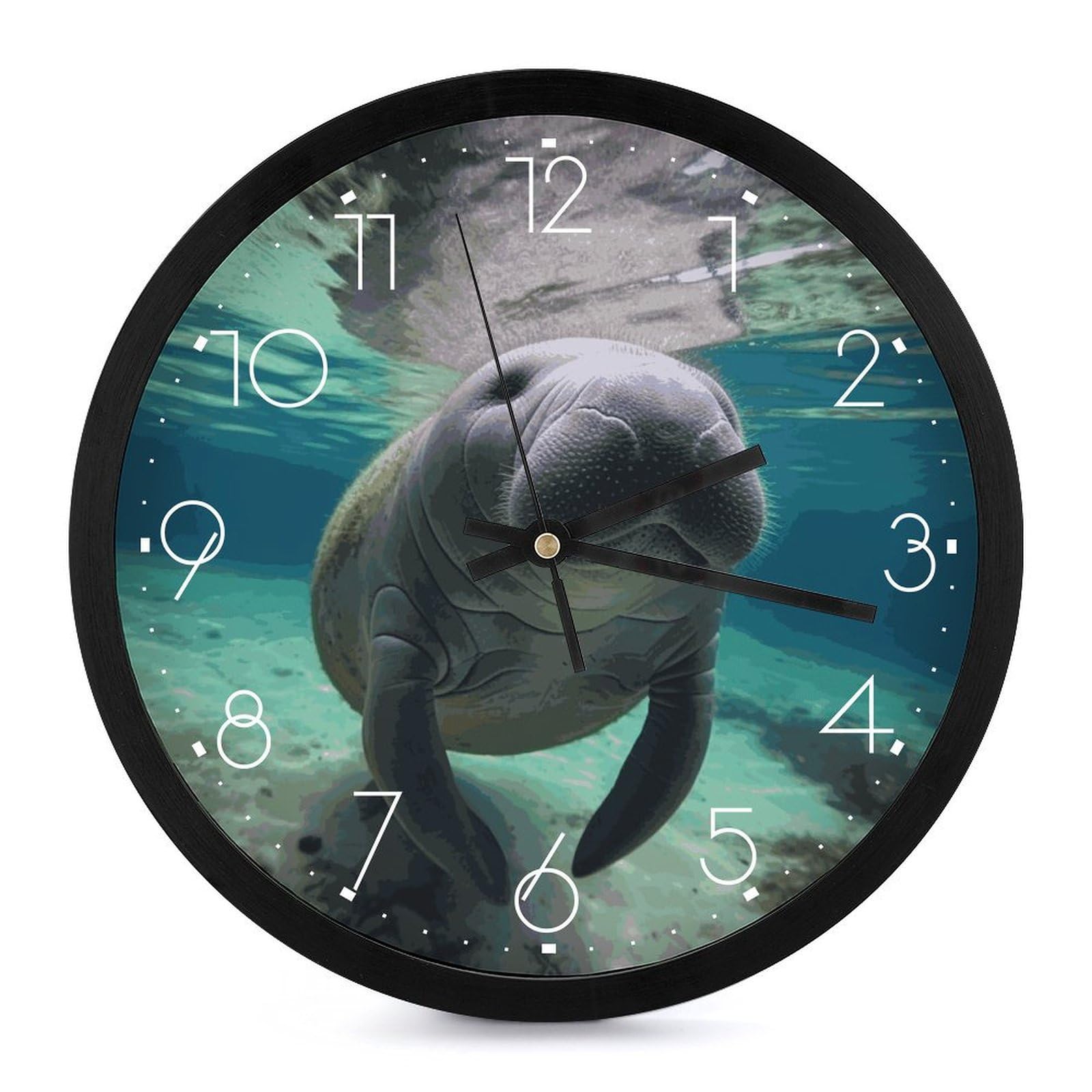 Horloge murale à piles avec grand cadran à chiffres motif animal marin