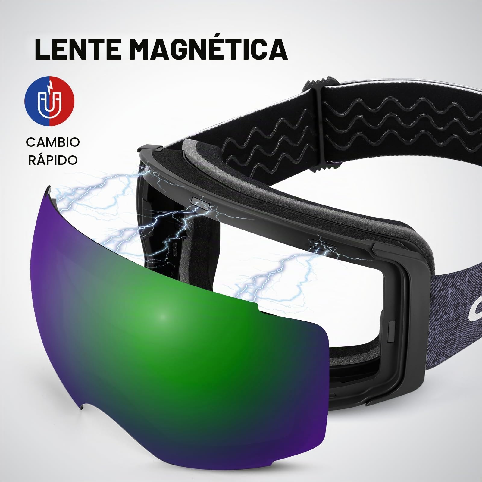 Odoland Gafas de Esquí Esféricas Grandes Sin Marco con Lentes Magnéticas Intercambiables, Máscara de Esquí para Adultos y Jóvenes, BGE