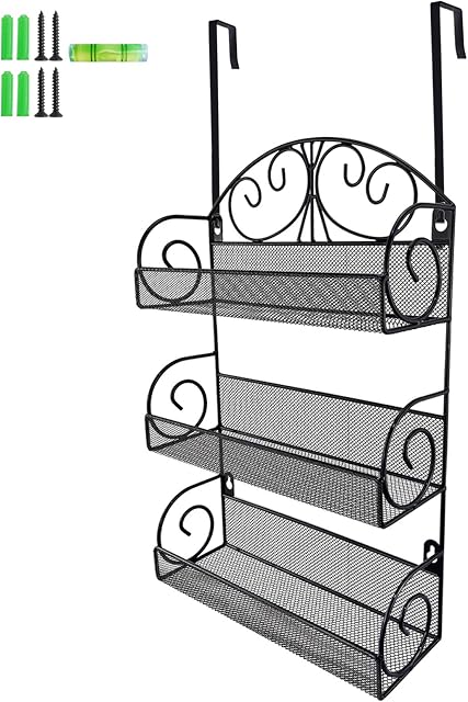 Giftgarden 3 Tier Over The Door Spice Rack, Wall Mount Hanging Spice Organizer for Cabinet Pantry Kitchen, Black