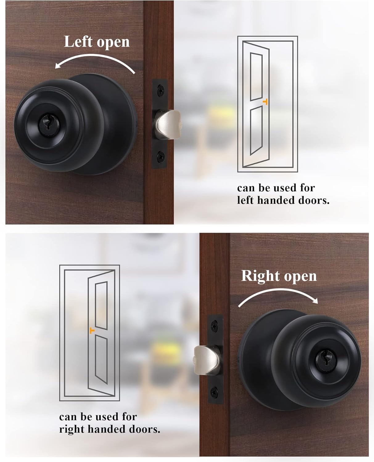Lanwandeng (4 Pack) Entry Door Knobs with Lock and Keyed Alike, Interior/Exterior Flat Ball Door Locks for Bedroom/Bathroom/Front/Offic Doors, Matte Black Finish