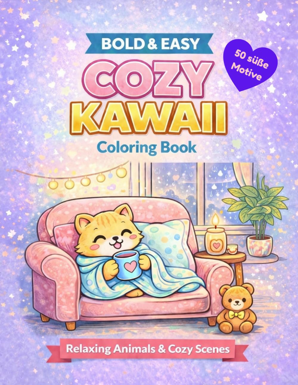 Cozy Kawaii Coloring Book: Süße Tiere & gemütliche Szenen | 50 süße Bold & Easy Motive in einem Malbuch zum Entspannen