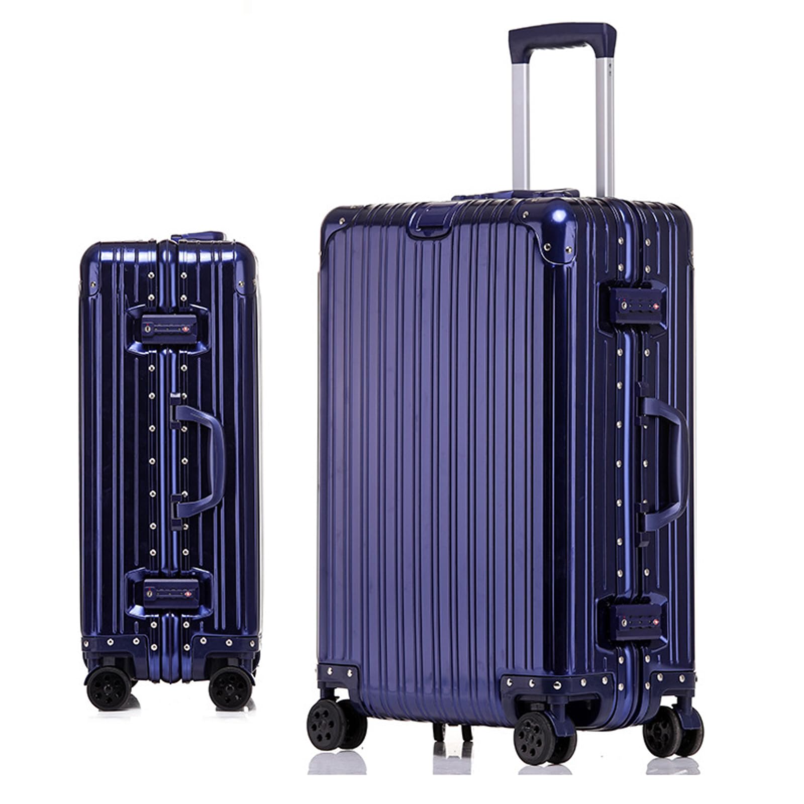 Giiyoew Blue Aluminium Suitcase Large Silver Suitcase Cabin Suitcase Hand Luggage Suitcase With Spinner Wheels Tsa Combination Lock,,24In
