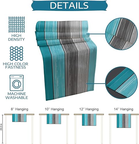 Miniatura 360 de Camino de mesa de algodón y lino estilo granja rústico retro, textura de madera de granero, color degradado marrón y gris, antideslizante,