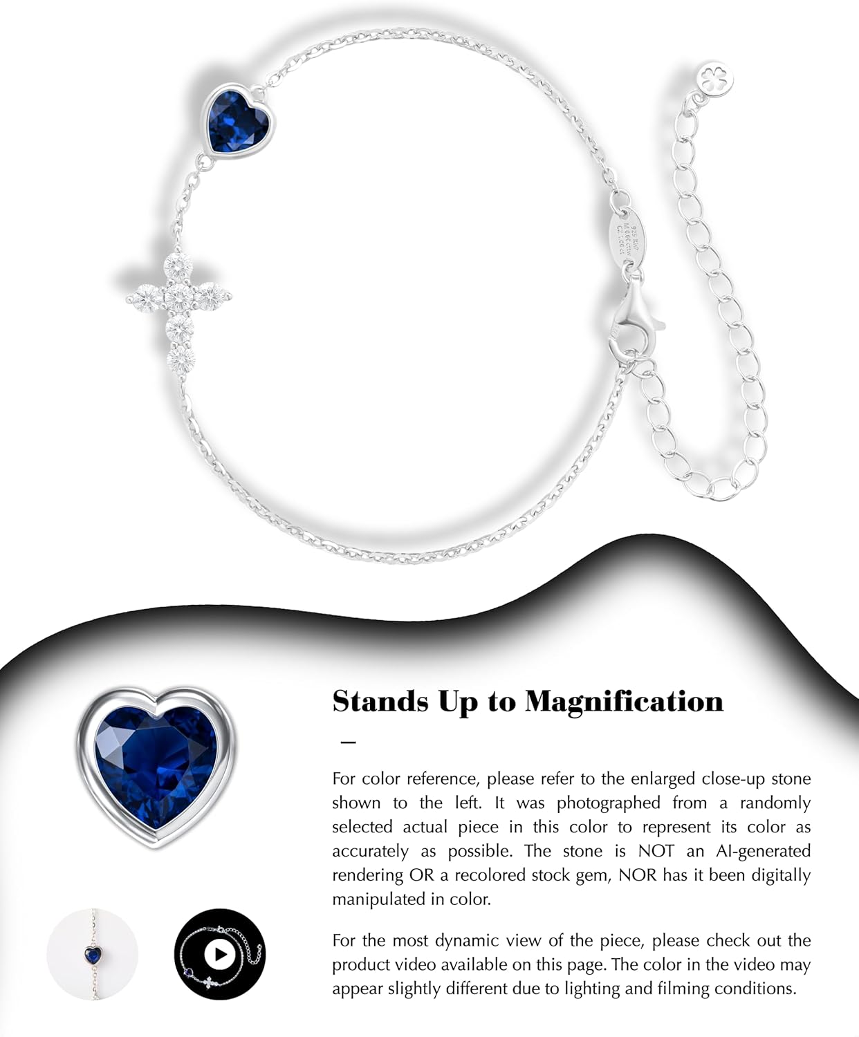 ÀIMBRACE Cross Bracelet for Women - Adjustable Moissanite Cross Bracelet with Heart Birthstone Charm, Rhodium-Plated 925 Sterling Silver, Birthday Jewelry Gift for Mom, Wife, Girlfriend, or Daughter