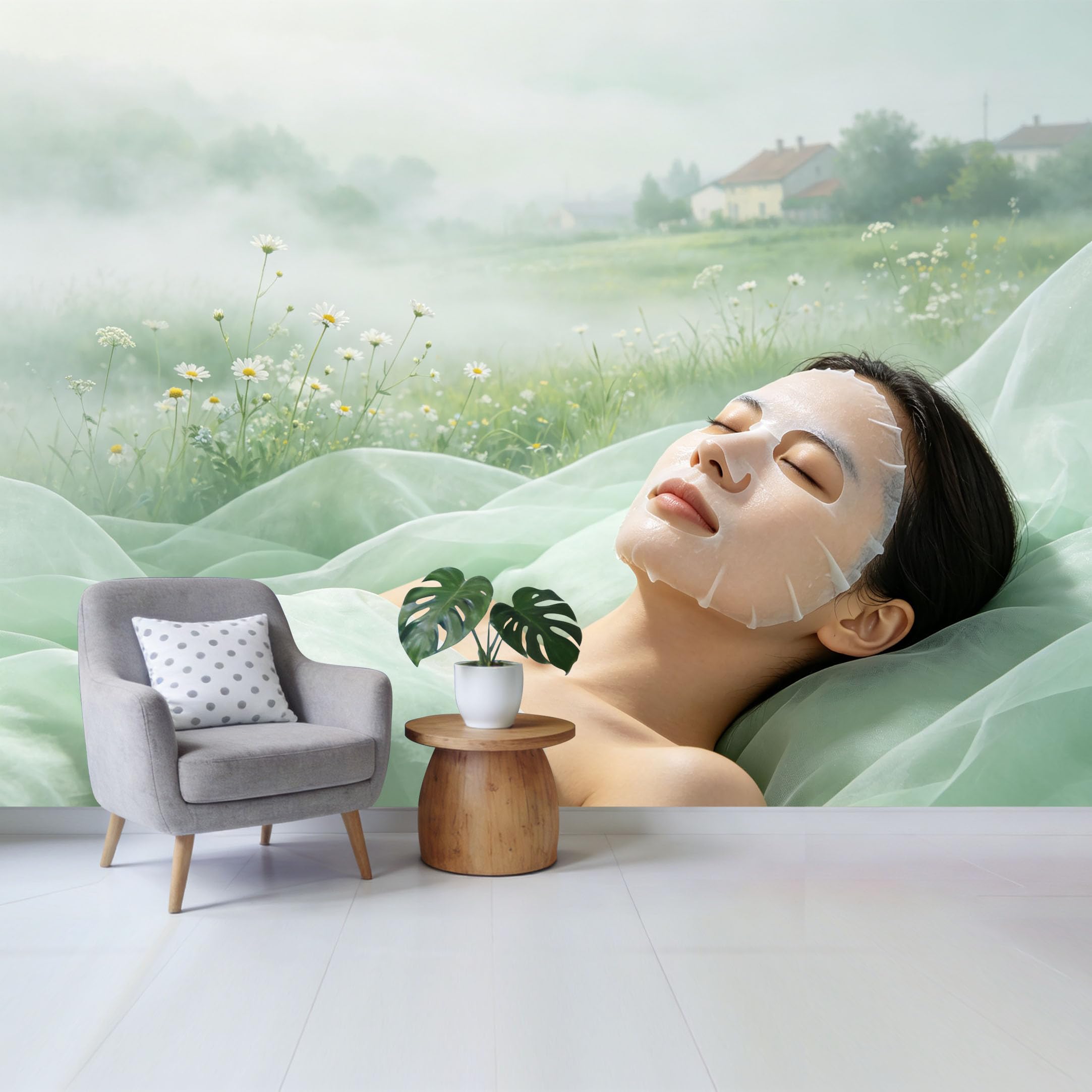 Qzlithotic Yq2605250540 Custom Size Wall Mural Misty Morning Meadow Wildflowers Landscape Soft Aesthetic Photography Selfadhesive Wall Fabric Removable Wallpaper For Home Office Decor