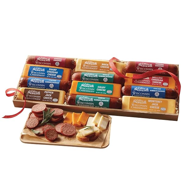 The Wisconsin Cheeseman 12-Star Lineup - 3 lbs. 12 oz. Gift of Gourmet Summer Sausage Meats and Cheeses, Perfect for Cha