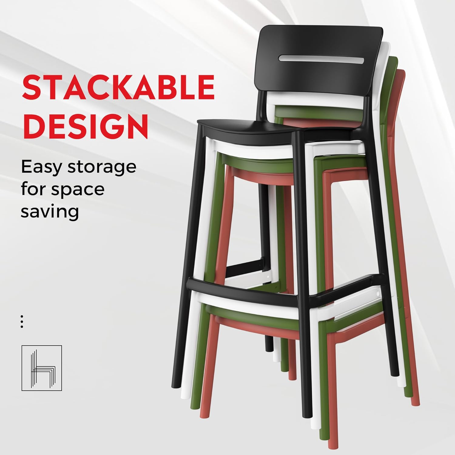 Outdoor Bar Stools Set of 2, Dining Pub Counter Stools with Backs, Stackable Patio Bar Chairs Bistro Island Counter Height Bar Chair for Balcony, Yard, Garden, Olive Green