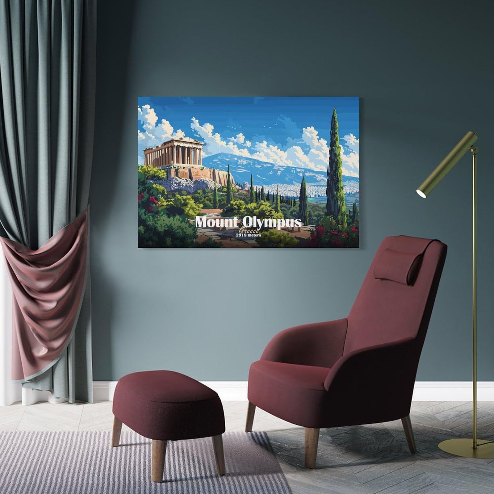 Junmoney Mount Olympus Greece Home Decor Wall Art 16x24inch(40x60cm), for Small Homes, Bedrooms Or Open Spaces, An Easy Choice for New Home Styling
