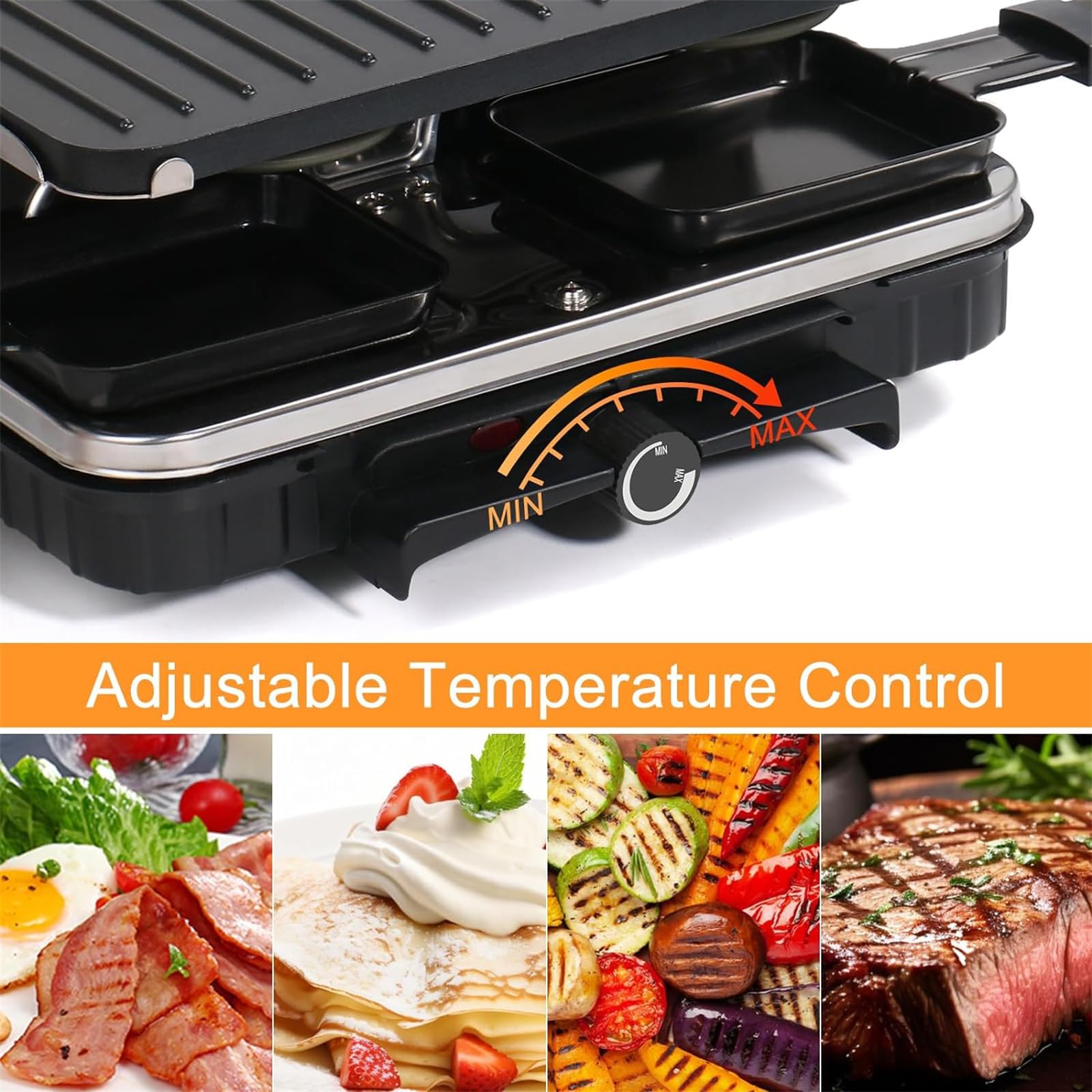 Barbecue à raclette de table - Barbecue d'intérieur coréen 2 en 1 - Plaque de cuisson électrique antiadhésive avec 8 poêles à raclette et spatule en bois - Idéal pour la famille et les fêtes - 1300 W