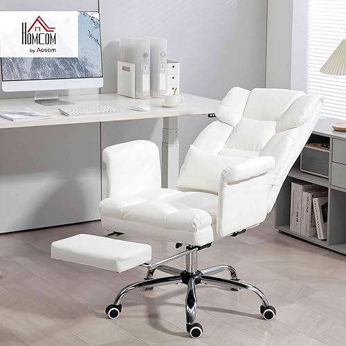 Miniatura 2 de HOMCOM Silla de oficina ejecutiva con reposapiés y soporte lumbar, silla ergonómica de escritorio de oficina de piel sintética, silla reclinable y