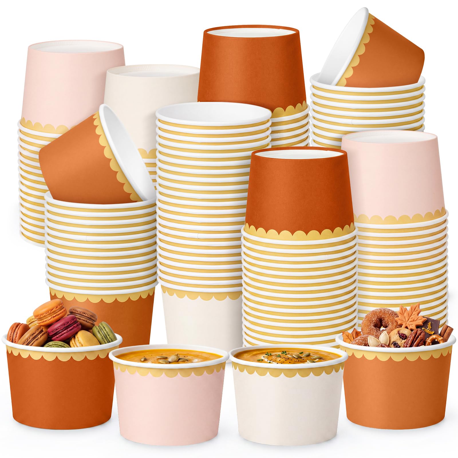 Zopeal 48 Pcs Orange Beige Peach Disposable Ice Cream Bowls