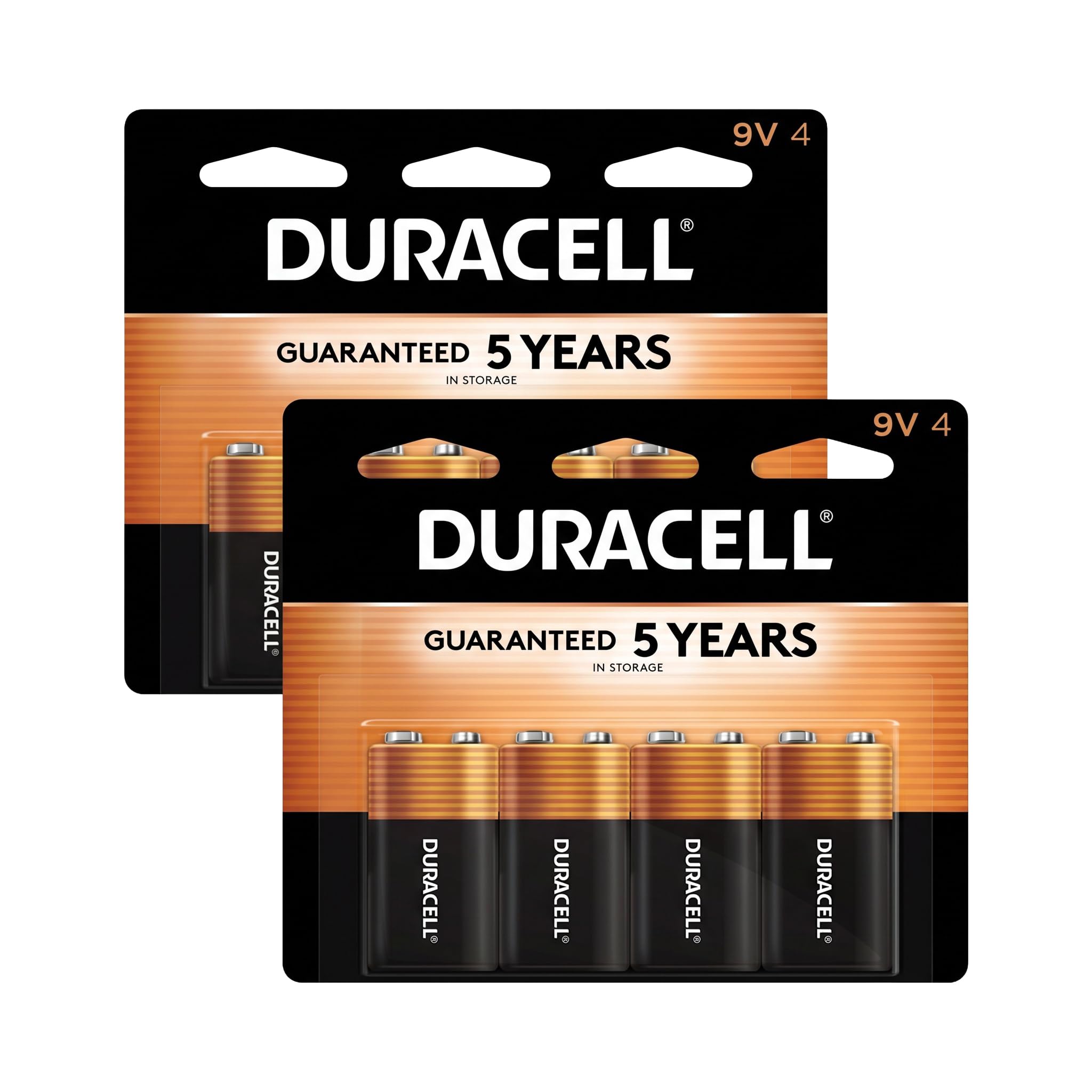DURACELL Coppertop 9V Battery, Long-Lasting All-Purpose Alkaline 9V Batteries for Household and Office Devices, 4 Count (Pack of 2)