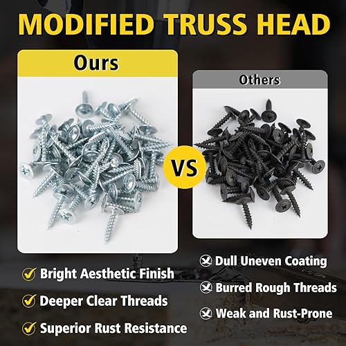 Miniatura 5 de Juego surtido de 220 tornillos para madera de zinc con cabeza de armadura, juego de tornillos para madera de alta dureza, tornillos surtidos