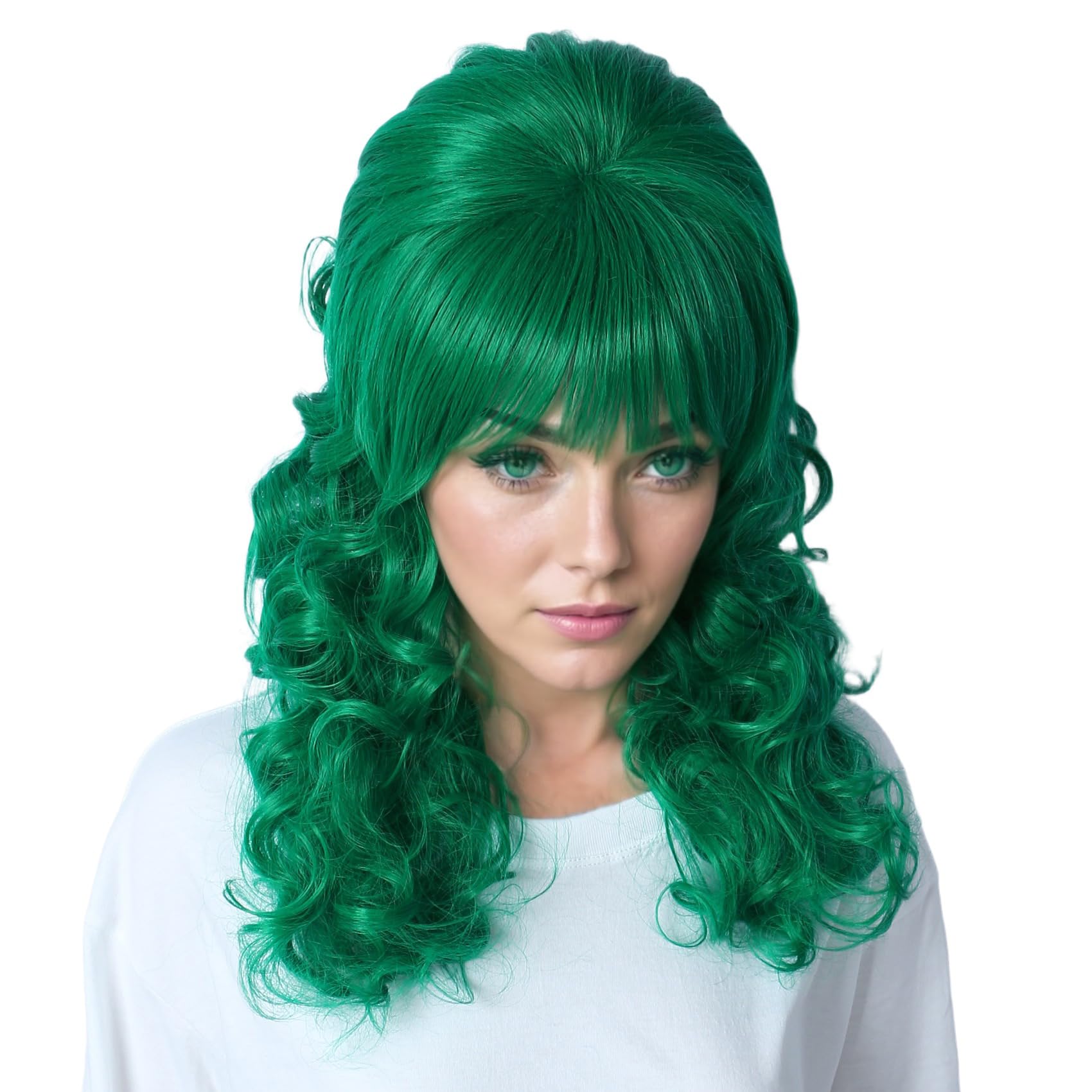 Linfairy Long Wavy Wig Big Bouffant Beehive Wigs for Women fits 50s 80s Costume (Green) - Image 4