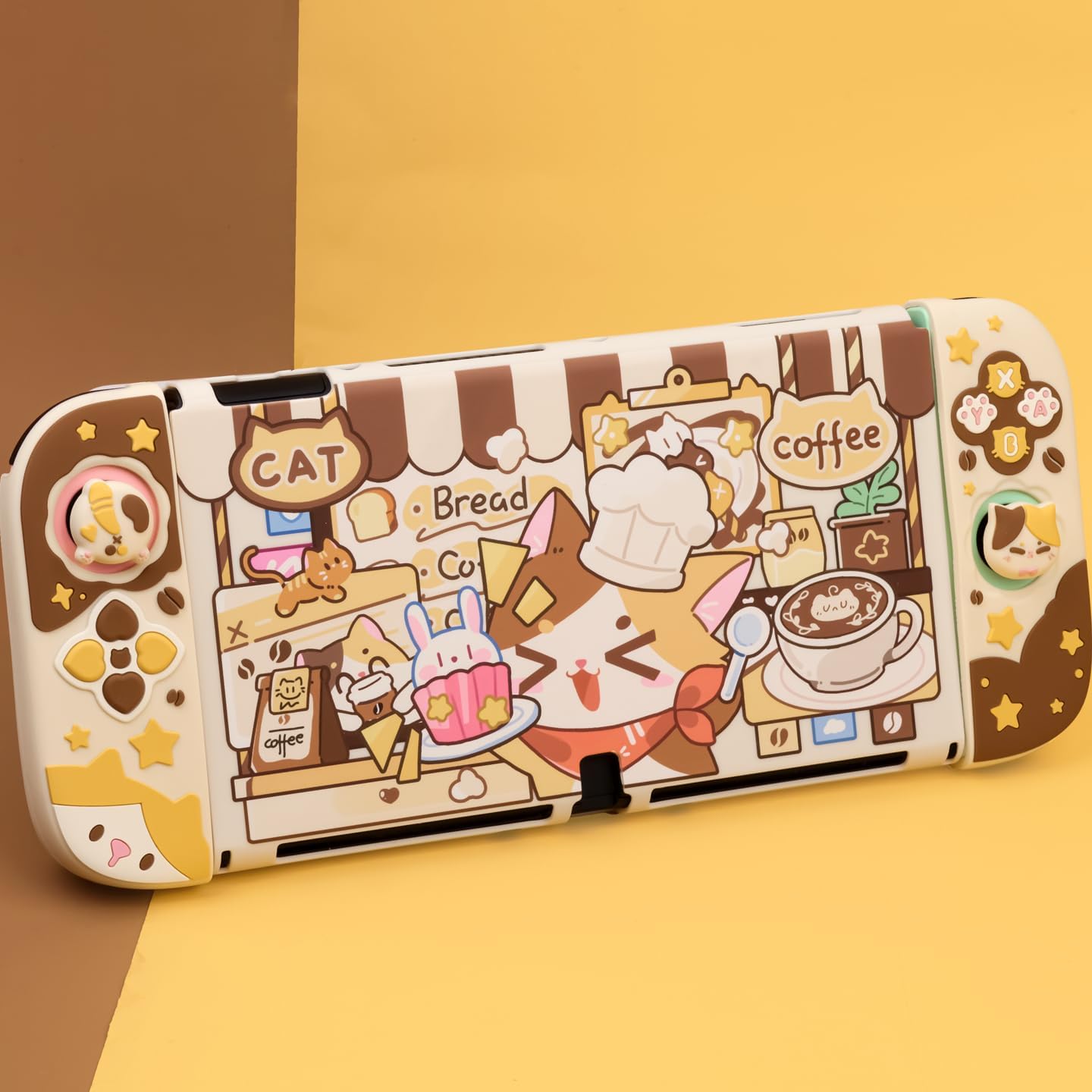 Silicone Protective Case for Switch OLED-Calico Cat | Come with 2 Thumb Grips|Dockable Protective Cover for Switch OLED