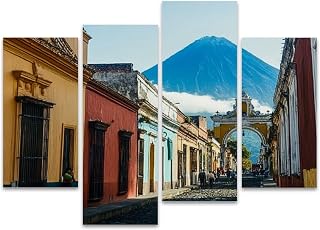 arch volcano view Antigua Guatemala Canvas Prints Wall Decor 4 Pieces Contemporary Framed Artworks for Living Room Bedroom Bathroom Office Home Decoration Gifts