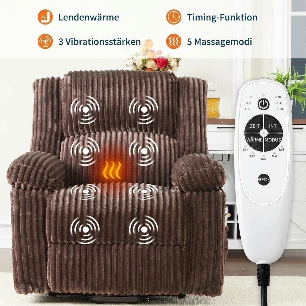 Garvee Elektrischer Relaxsessel mit Aufstehhilfe – Heiz- und Massagefunktion – Komfortable Polsterung, ergonomische Rücken- und Armlehnen – Für Senioren und mobilitätseingeschränkte Personen –