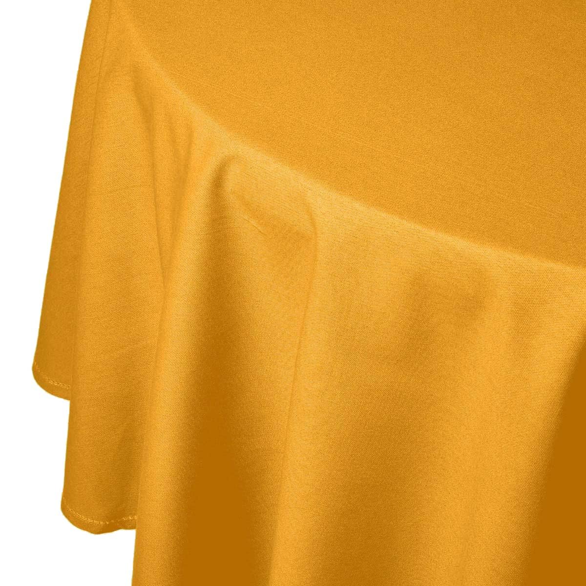 Homescapes Mustard Yellow Table Cloth, Plain Cotton Round Tablecloth, Handcrafted & Durable Dining Table Cover With Hem Stitch, Hypoallergenic, Washable, Yellow - 178Cm