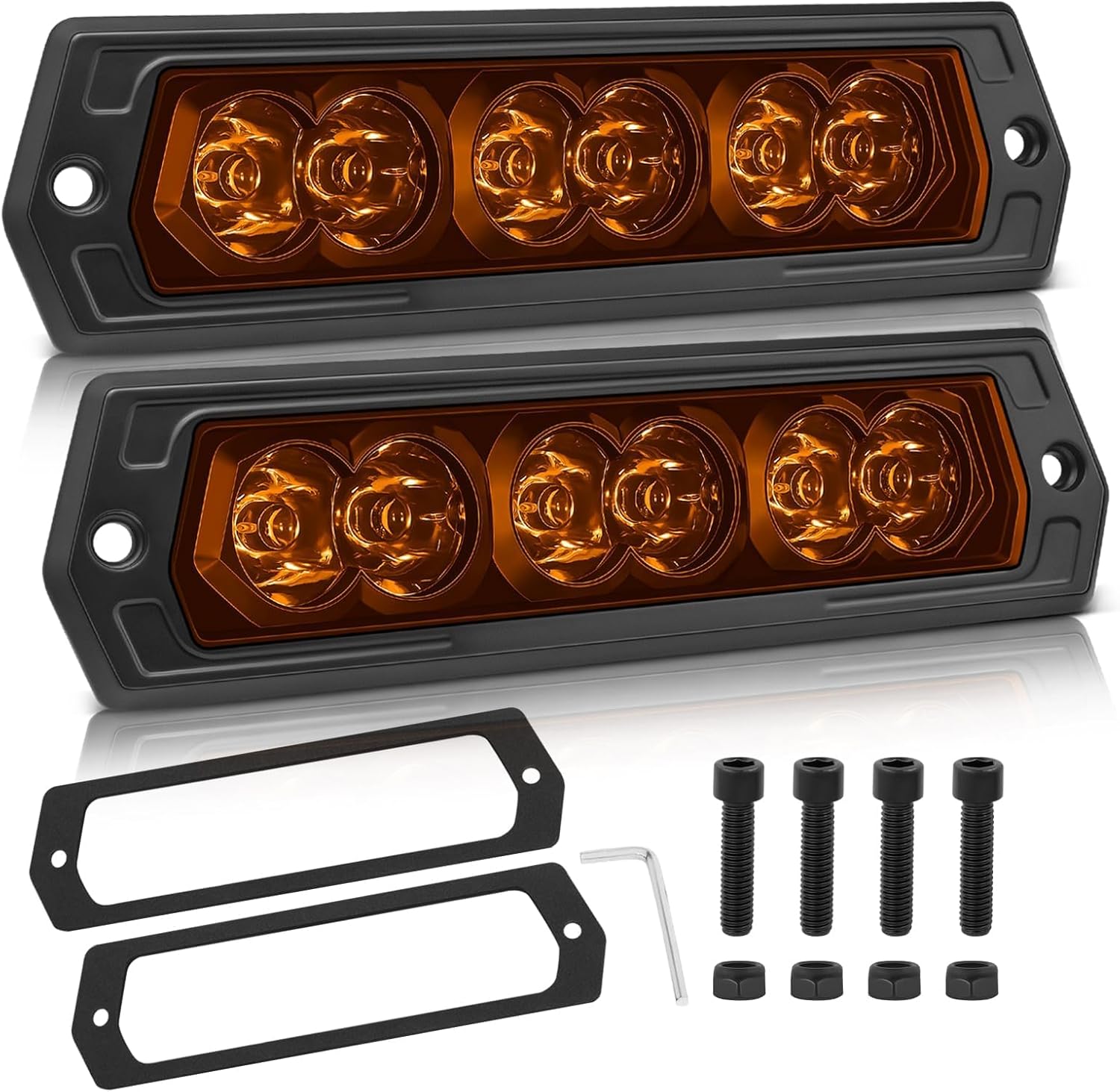 Flush Mount CREE LED Light Pods Amber, 2PCS 60W 7Inch LED Pod Lights Spot Beam Offroad Driving Light Amber Fog Light Flush Mount LED Lights for Truck Wrangler Toyota Chevy Ram SUV UTV ATV