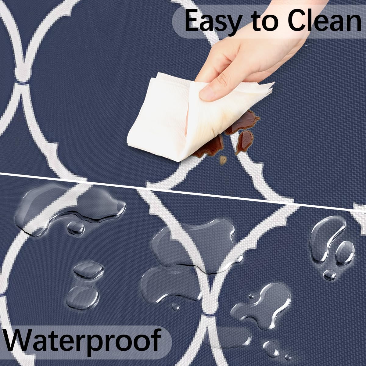 Blue White Moroccan Pattern Outdoor Tablecloth with Umbrella Hole, Round Elastic Fitted Table Cloth with Zipper, Waterproof Picnic Patio Table Covers Fits 45-56 in Tables