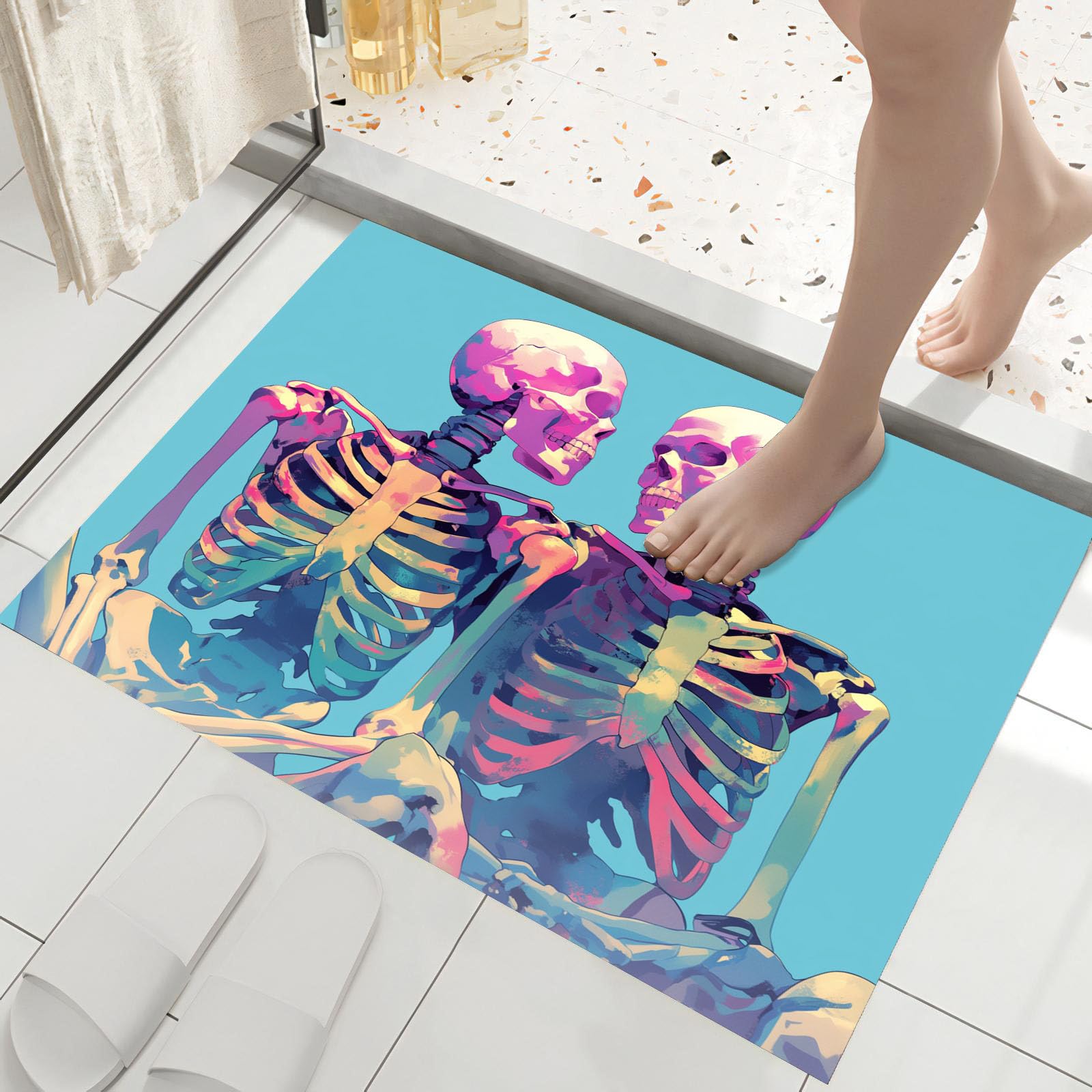 Tapis d'entrée pour salon et couloir grand paillasson bleu pop art 90x150cm