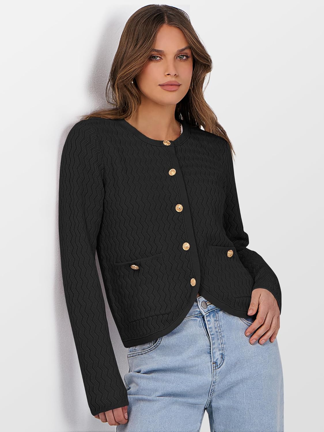 Caracilia Women's 2025 Fall Cardigan Sweaters Knitted Dressy Casual Jackets Trendy Outfits - Image 3