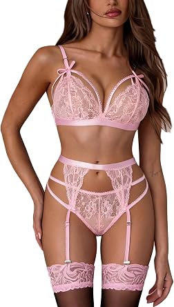 Avidlove Women Lingerie Set Lace Teddy Bodysuit with Garter Belts