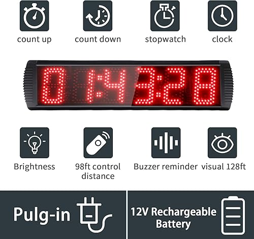 Miniatura 2 de Temporizador digital de carreras con pantalla LED grande con batería, función de cuenta regresivaarribareloj de tiempo, control remoto, soporte de