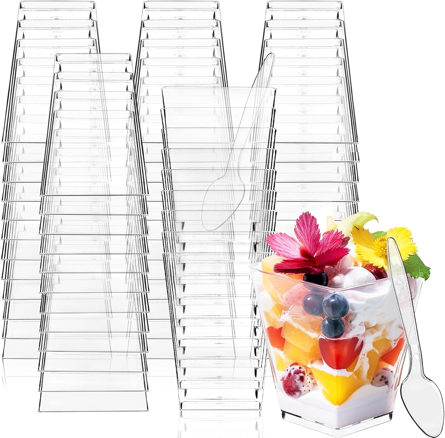 5 oz Plastic Dessert Cups with Spoons, 50 Pack