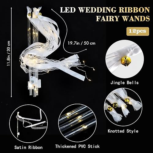 Miniatura 4 de 12 varitas de boda, cintas de encaje con campanas, bengalas, palitos de seda con luces intermitentes para boda, fiesta de cumpleaños, celebración,