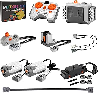 15PCS Power Function Motor Set, Remote Control&Battery Pack Motor Kit for Train Set, Compatible with Lego Technic Sets, New Light Gray Electric Functions Motors and Gears, Kid&Adult