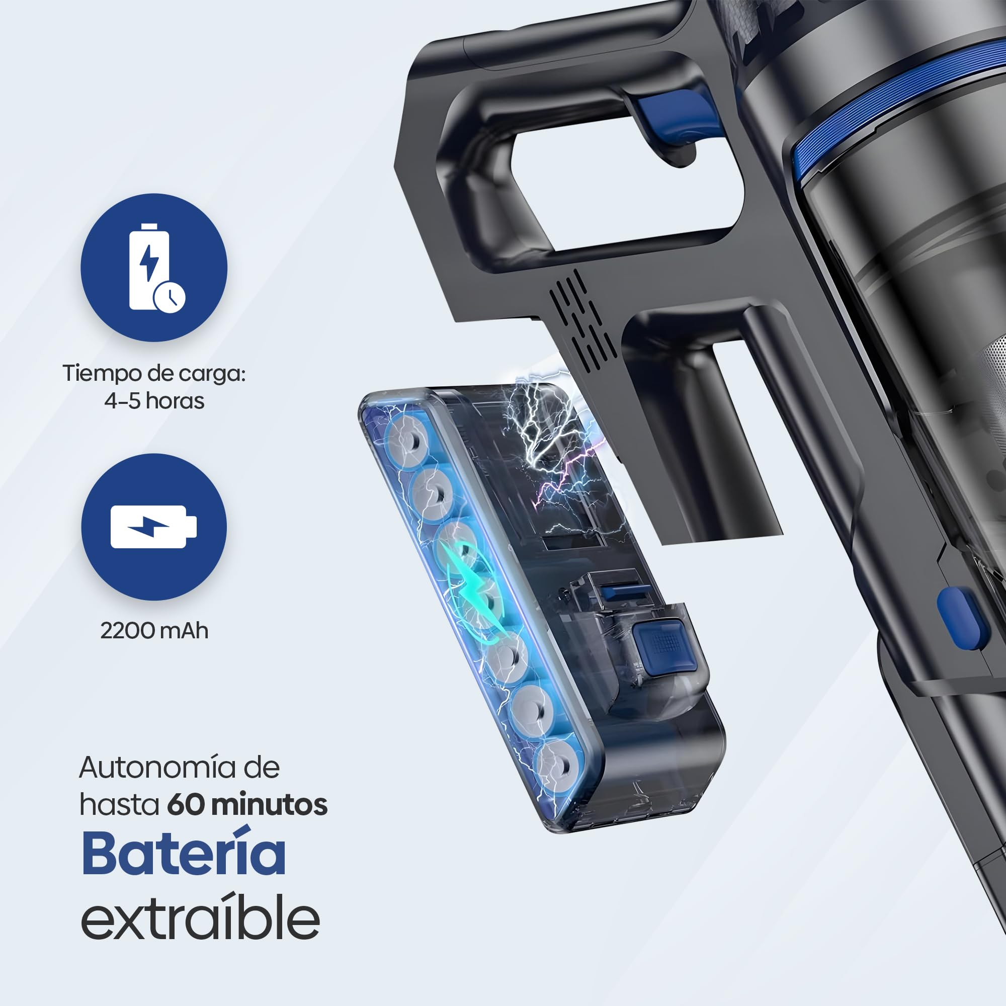 Olvy Aspiradora inalámbrica función de fregado – Aspiradora 2 en 1 sin Bolsa – Potencia de succión de 35.000 Pa, 5 Niveles – Pantalla LED – Ligera con Filtro HEPA y Accesorios