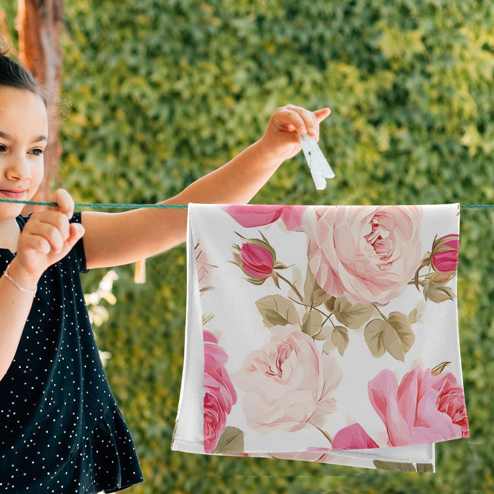 Amazon.com: susiyo Pink Rose Flower Cotton Towels Set, Floral