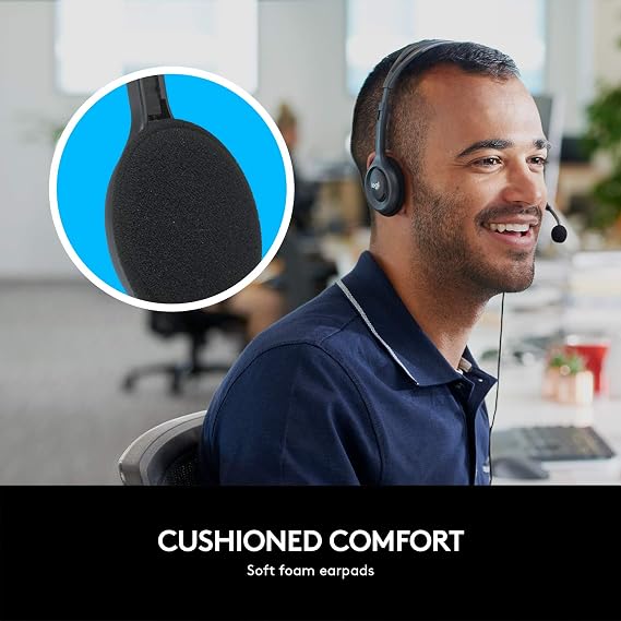 Logitech H111 Wired Headset, Stereo Headphones with Noise-Cancelling Microphone, 3.5 mm Audio Jack, PC/Mac/Laptop/Smartphone/Tablet - Black