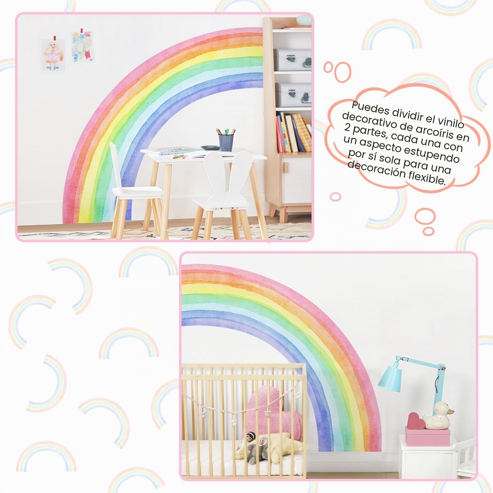 Supzone Pegatinas de Pared Arco Iris 210x108CM Grande Vinilos Decorativos Mural de Acuarela Adhesivos Pared para Dormitorio Niños Guardería Sala de Estar Sala de Juegos