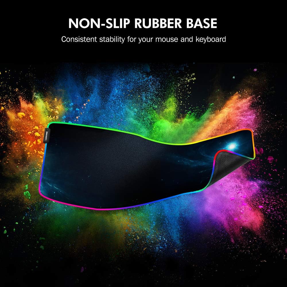 LUXCOMS RGB Soft Gaming Mouse Pad Large, Oversized Glowing Led Extended Mousepad, Non-Slip Rubber Base Computer Keyboard Pad Mat, 31.5X 11.8in
