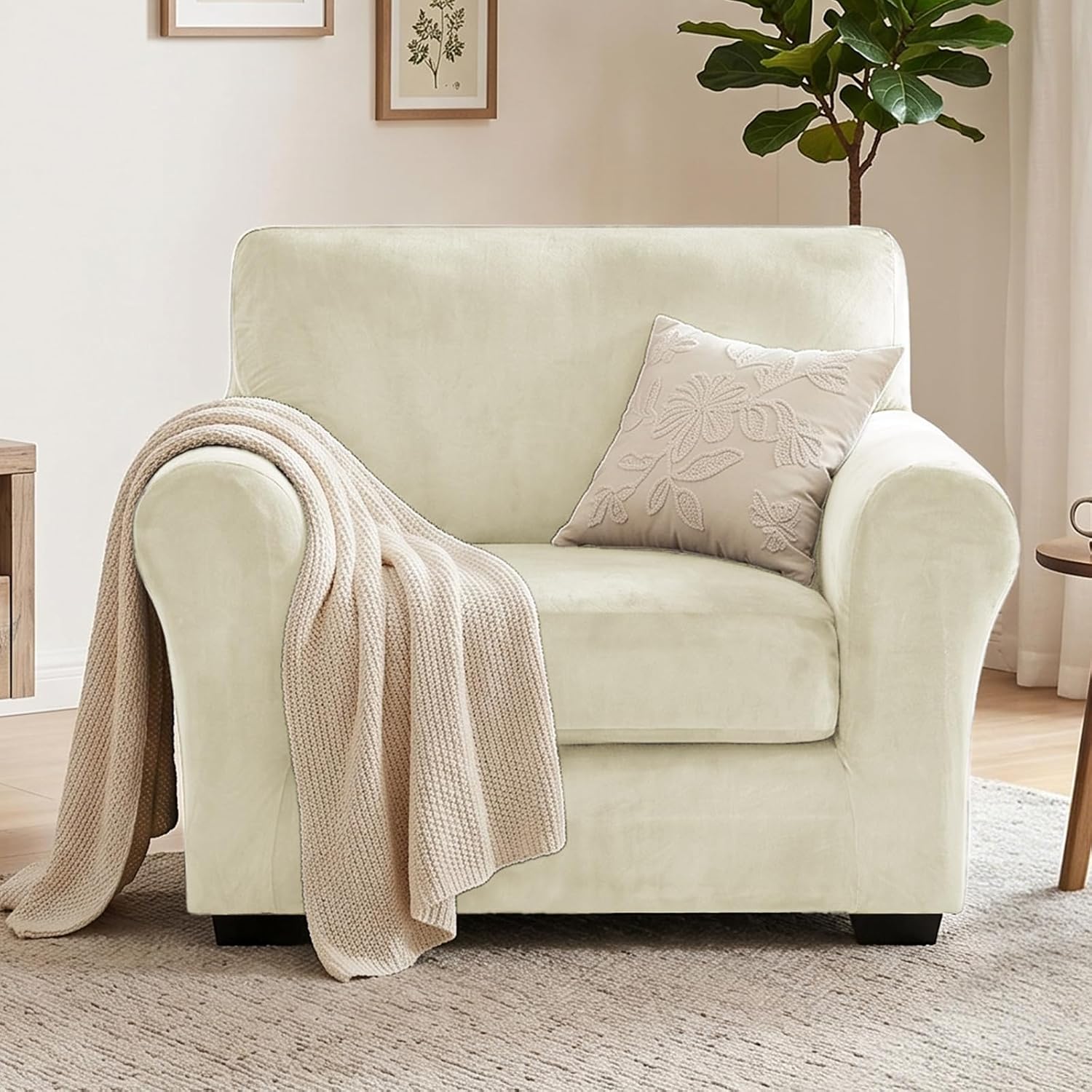 XINEAGE 2-Piece Velvet Armchair Sofa Cover, Couch Covers for Dog,Beige