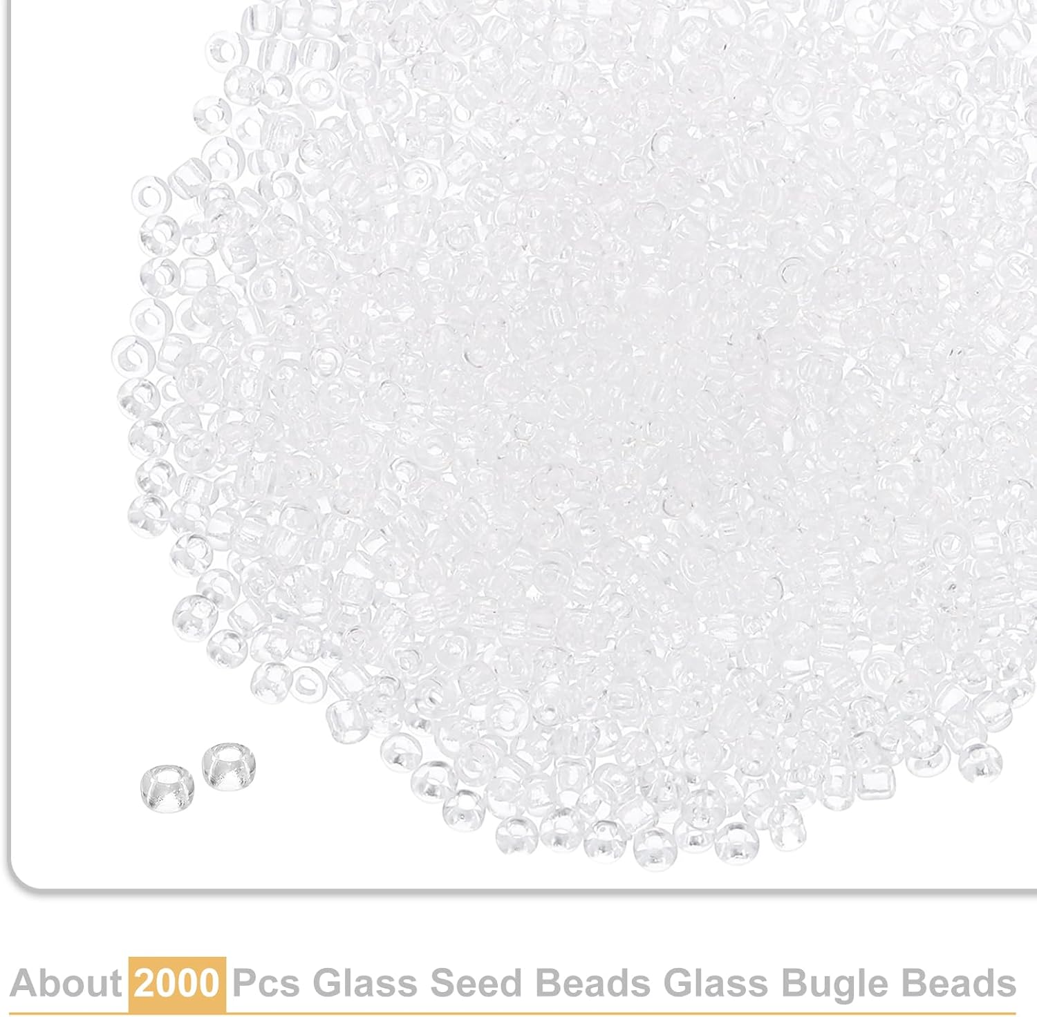 uxcell 2000 Pcs Glass Seed Beads Bulk, 2mm Mini Glass Bugle Beads for DIY Earrings, Necklaces, Bracelets, Jewelry Making, Clear White - Image 3