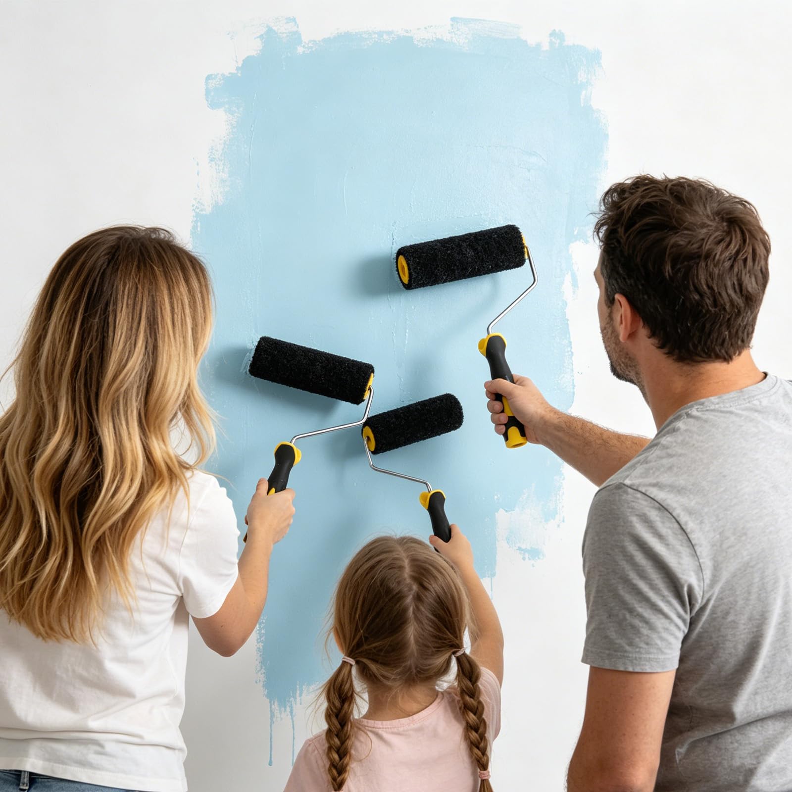 Qivine Kit Spatola per Stucco, 40cm Spatole per Stucco con Rullo per Stucco & Asta Telescopica in Acciaio Inossidabile da 2 m & 2 Blocchi di Sabbia per Intonacare Pareti e Soffitti