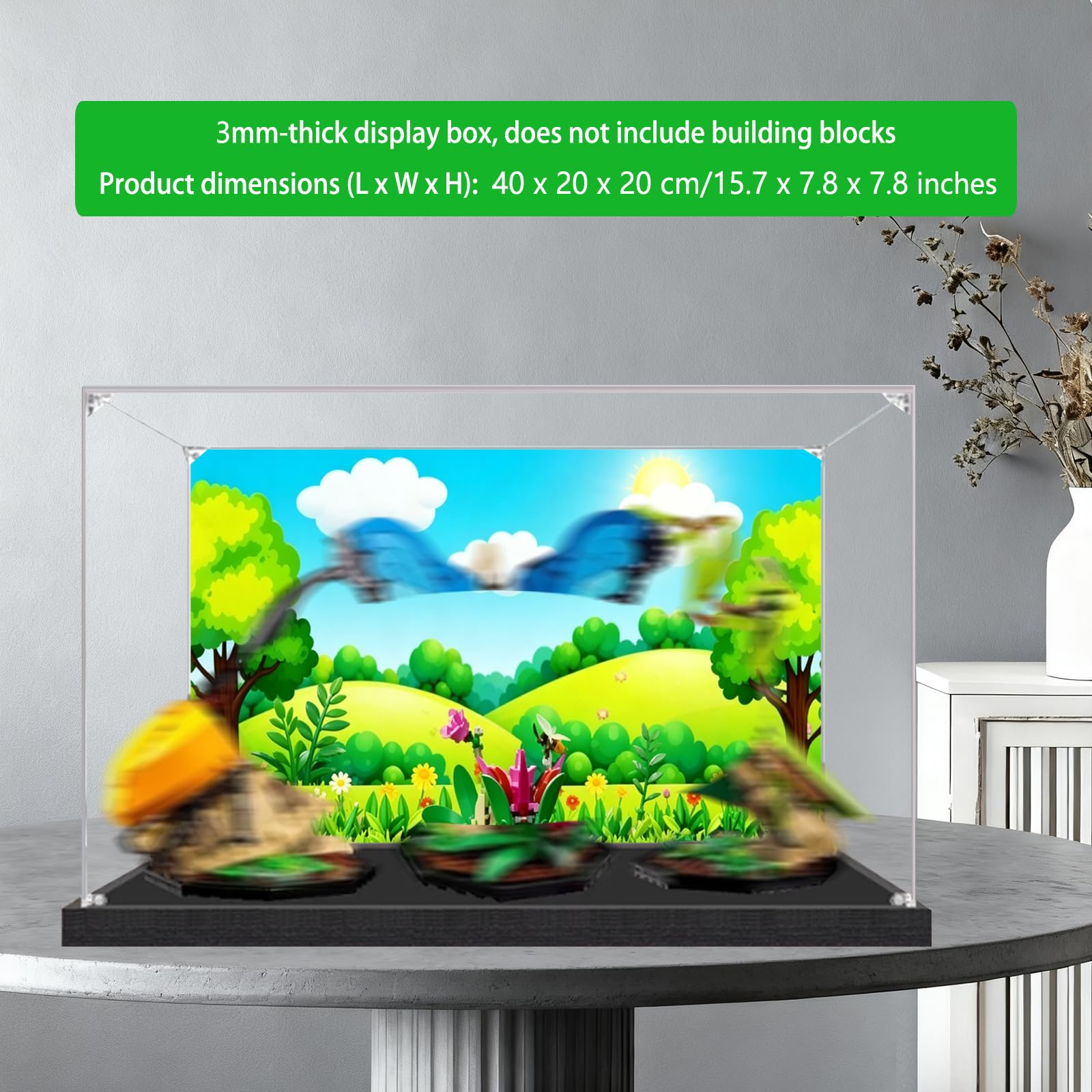 Vetrina acrilica per Lego 21342 Serie insetti Set (spray posteriore (base B)) | Vetrina in acrilico appositamente realizzata per Lego 21342 serie insetto, compatibile con Lego 21342, nessun modello