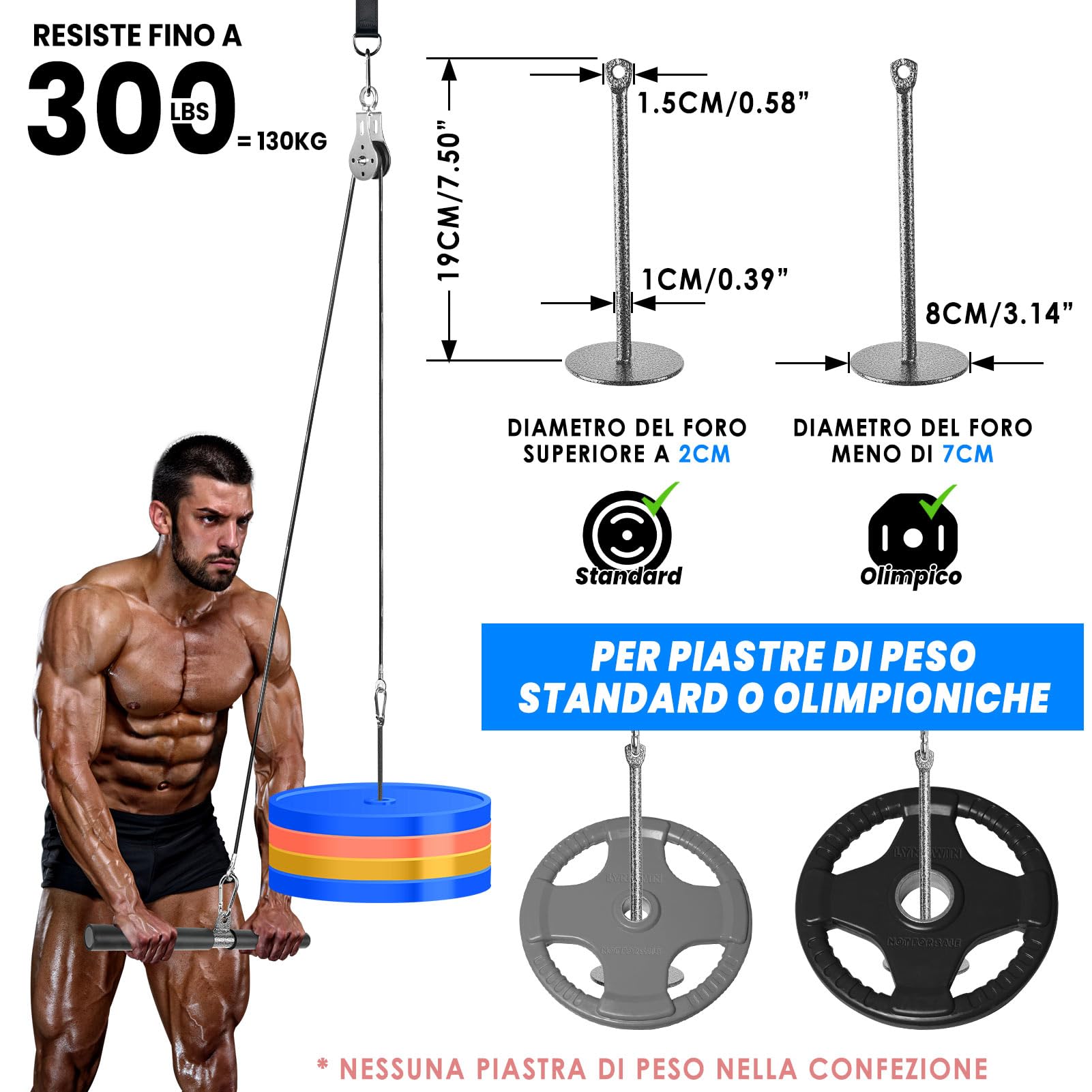 Puleggia Palestra Casa con Barra Dritta, Fitness Cavi Carrucola Palestra LAT Machine per Pull Down, Accessori Casa Attrezzi per Tricipiti Bicipiti Curl Allenamento