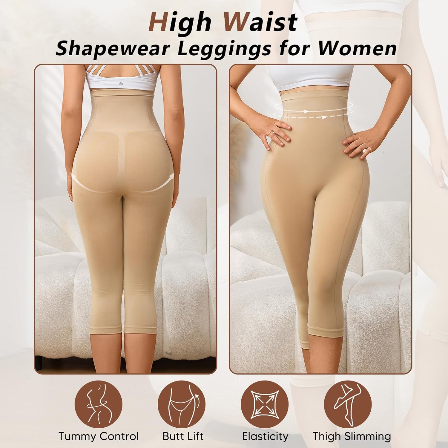 Women Shapewear Compression Leggings Tummy Control High Waisted Butt Lifting Panties Thigh Slimmer Capri Leggings - Image 3